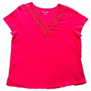 Women's Vibrant Pink Lace V-Neck Tee